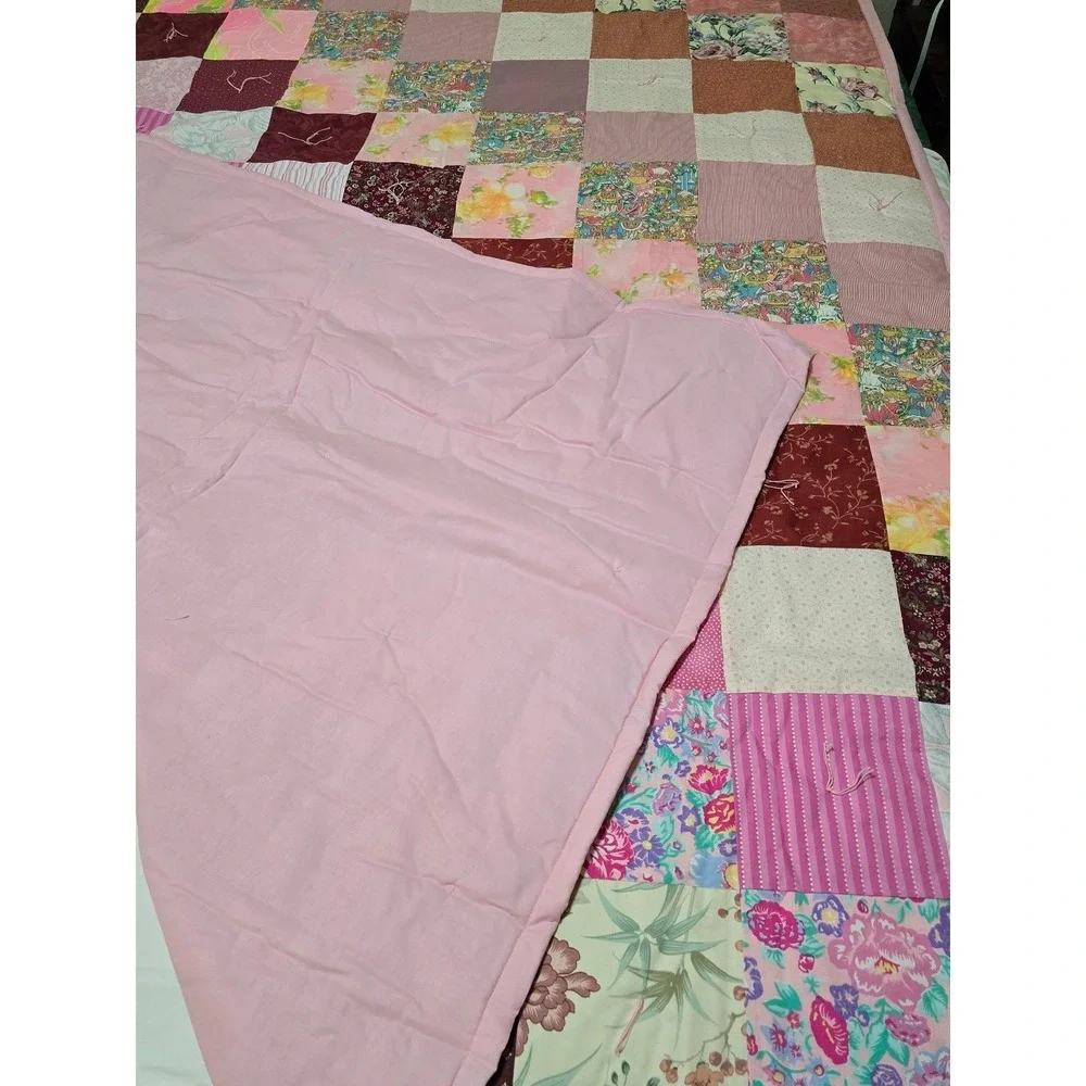 New Handmade Patchwork Quilt Pink Floral Butterflies Queen Bedding Cover /0190‎